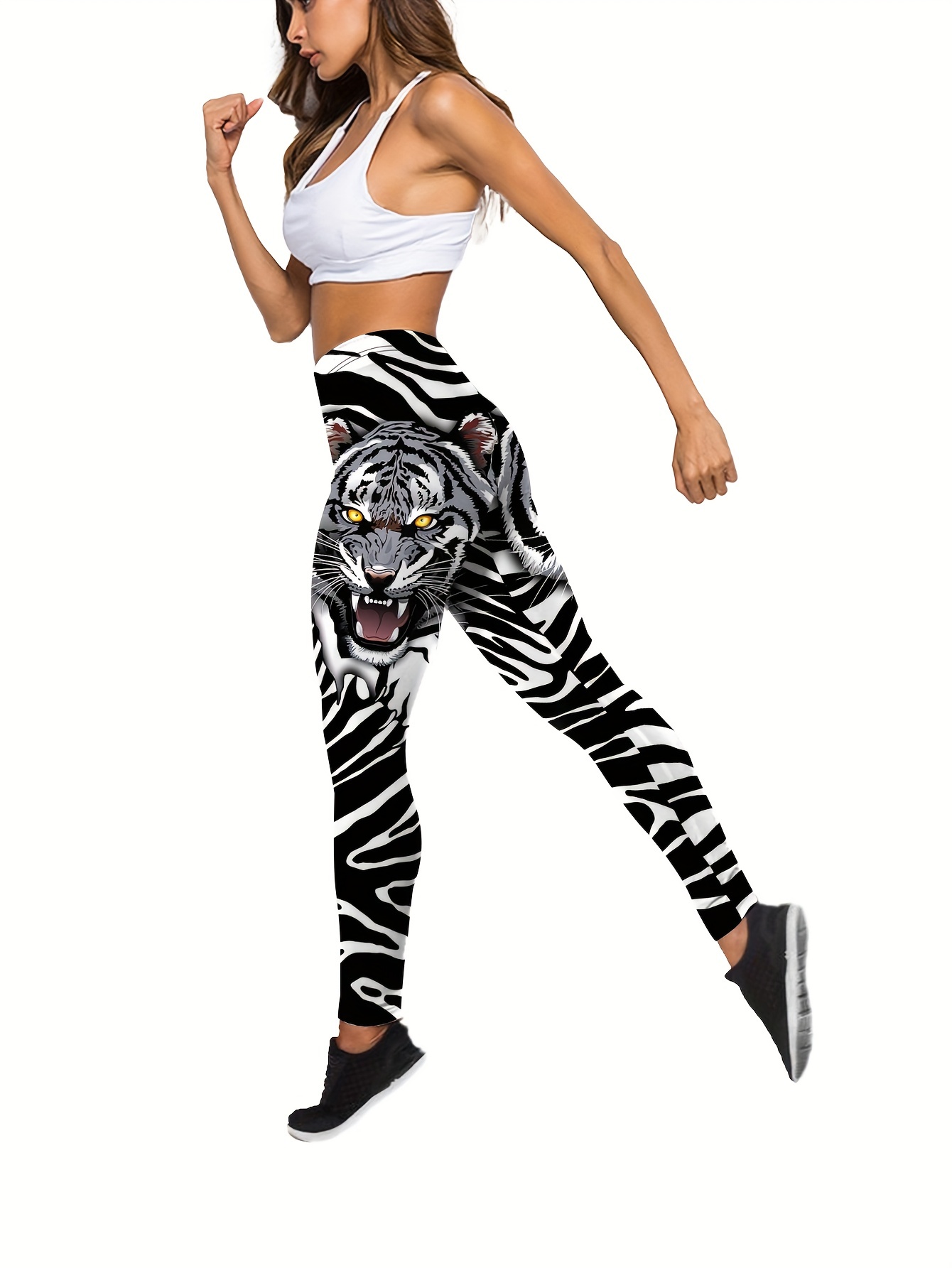 Plus Size Sports Outfits Set Women's Plus Tiger Print Racer - Temu