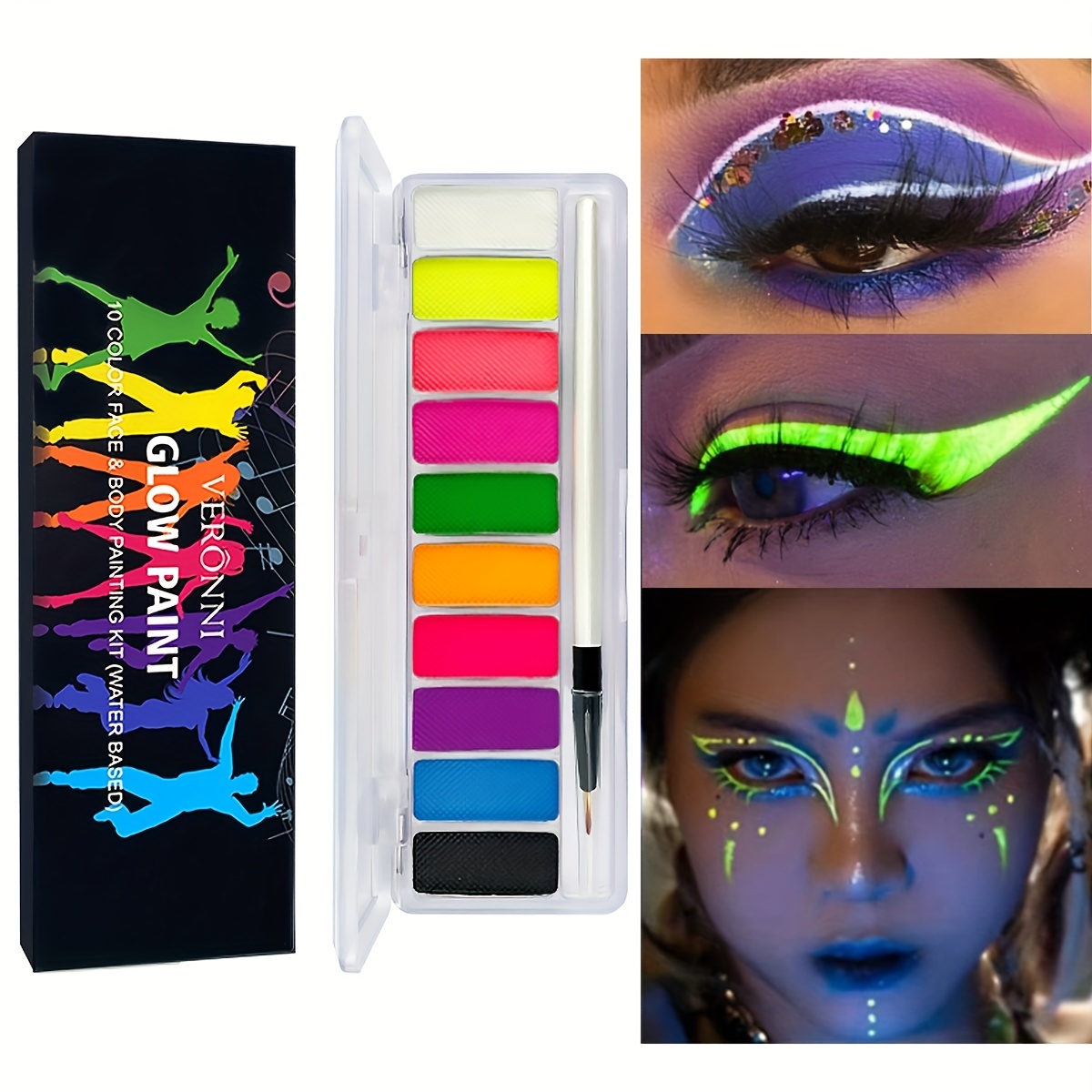 Water Activated Eyeliner Palette, UV Glow Neon Body Paint – Tran.scend