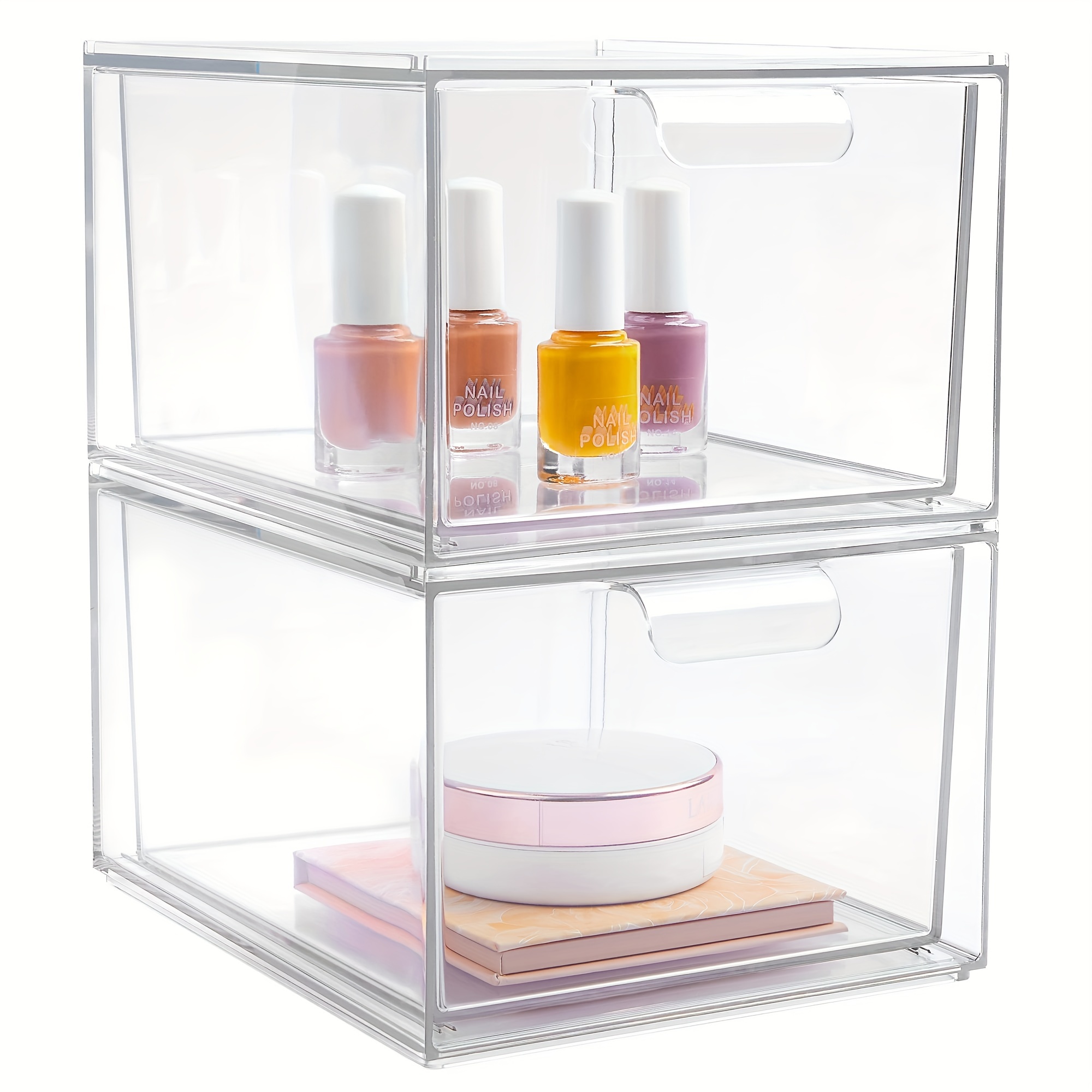 2PCS Stackable Acrylic Storage Bins, Clear Organizers with Handles for  Pantry, Countertop, Shelves, Cabinet, Household Food Storage Containers  with Open Top, Desktop Stationery Organizer 