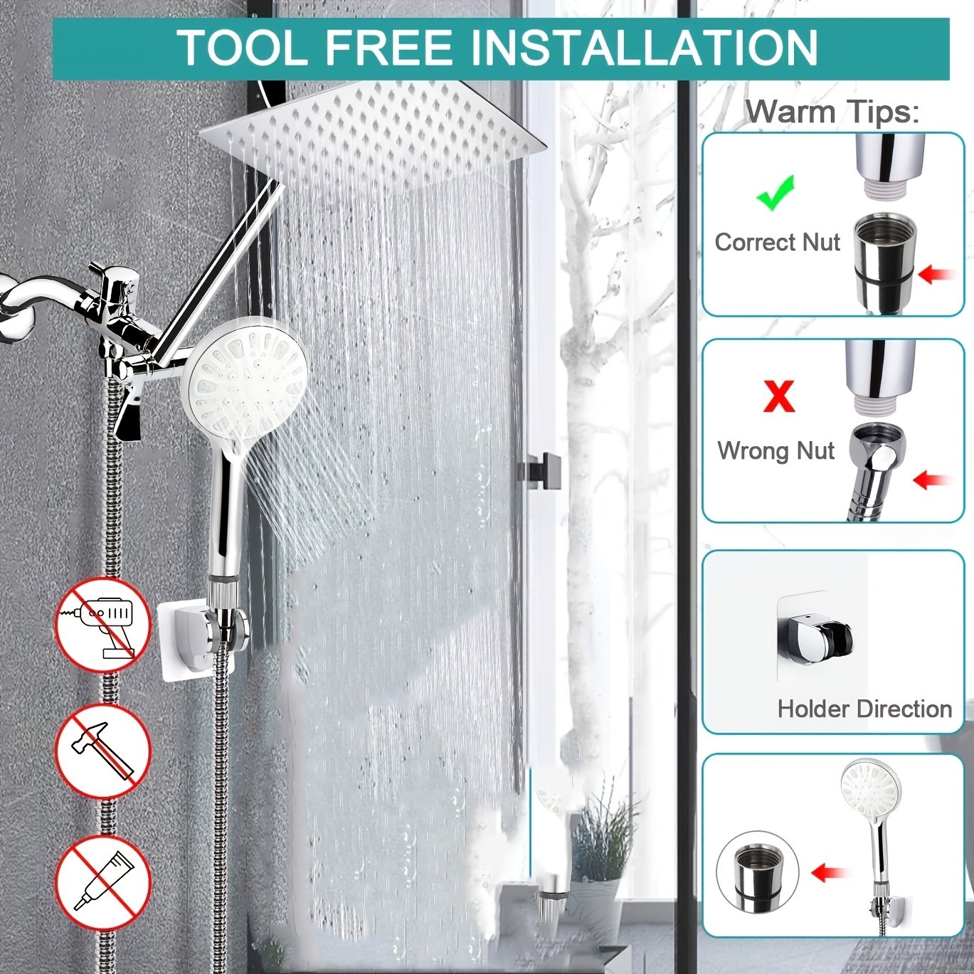 Hand Shower With Turbo Function, With 3-position Adjustable Shower Head,  Pressurized Showerhead For Bathroom, Bathroom Accessories, - Temu