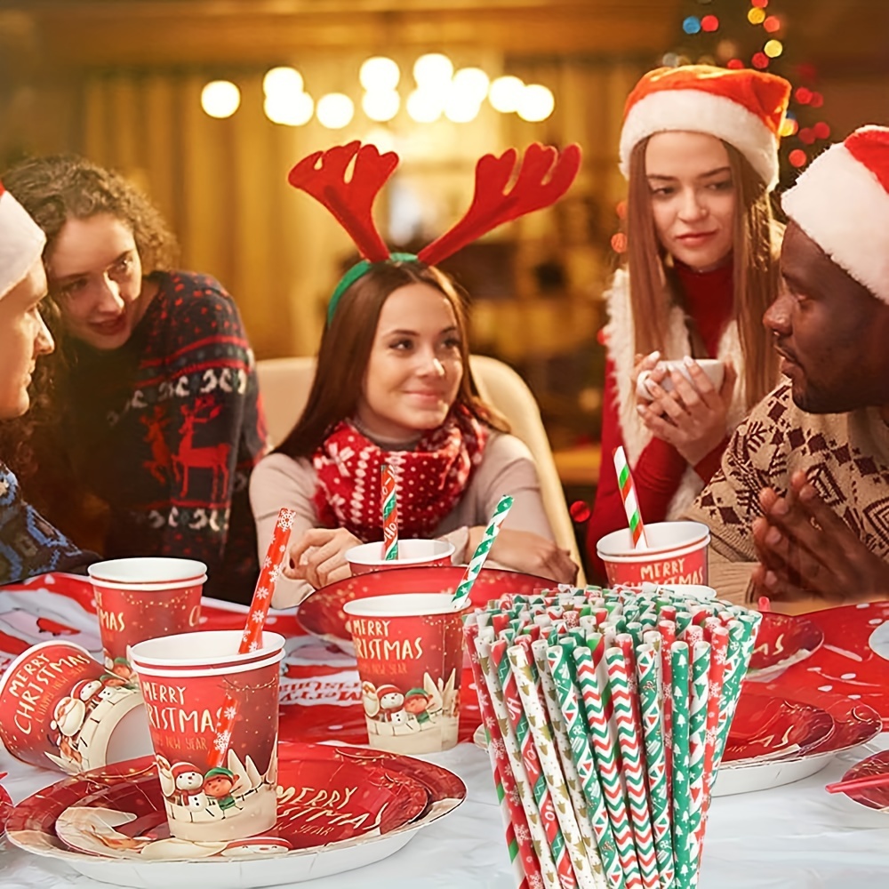 christmas series paper straws disposable paper straws Temu New - Main Image