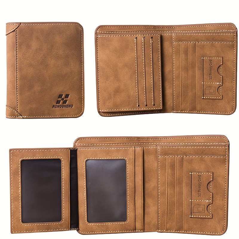 

1pc Men's Multi-card Wallet Short Matte Leather Wallet, Retro Three-fold Vertical Wallet Money Clip