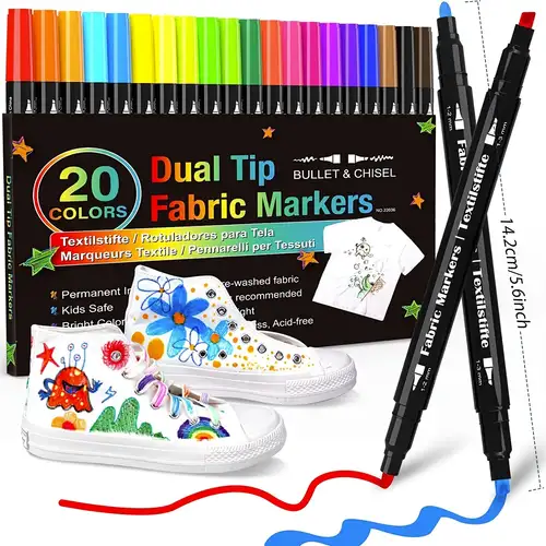 Marcadores de tela permanentes para ropa, bolígrafos de tela de 24 colores  que no se corren, punta fina para niños, marcadores no tóxicos, pintura