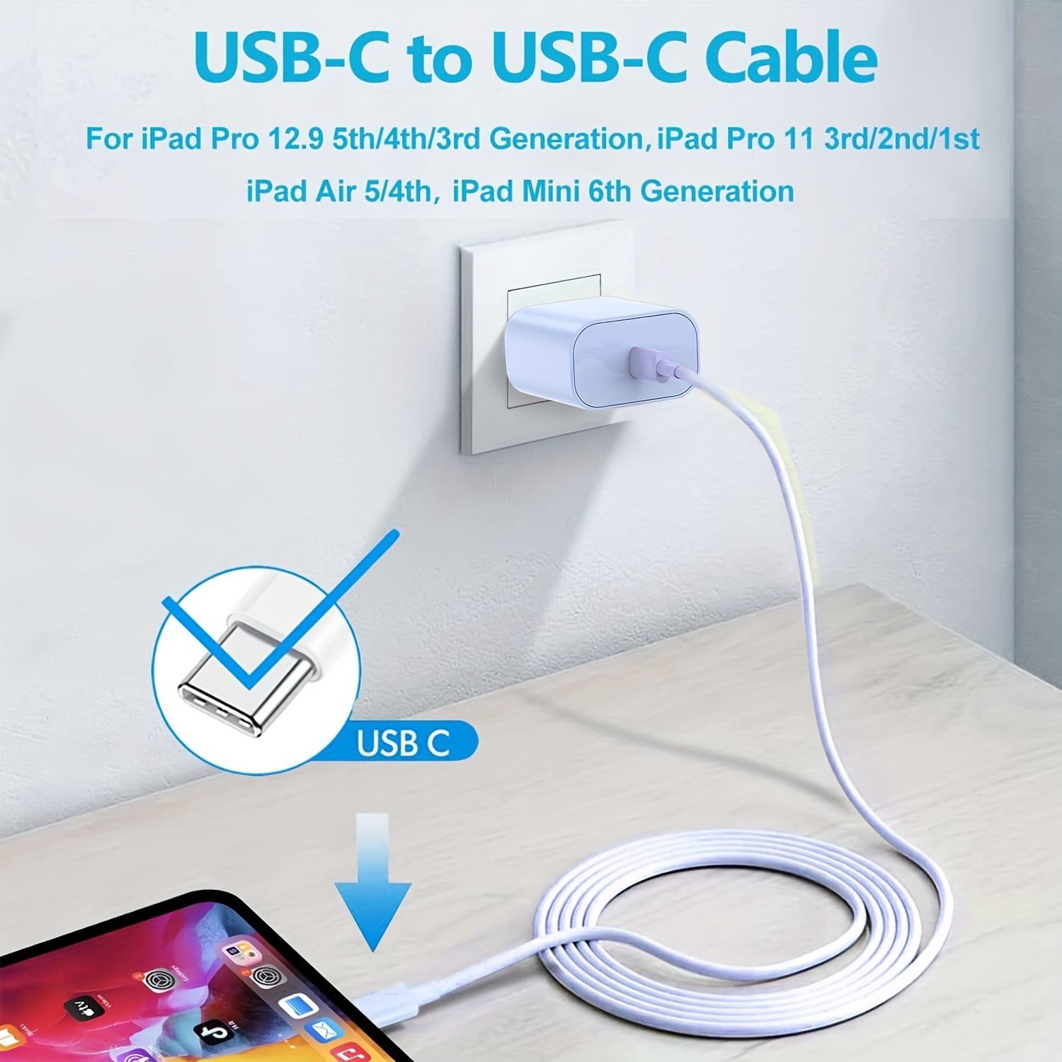  20W USB C Fast Charger for iPhone 15/15 Pro Max, iPad Pro  12.9/11 inch, iPad Air 5/4th, iPad 10th Gen, iPad Mini, with 6.6ft USB C to  C Charging Cable 
