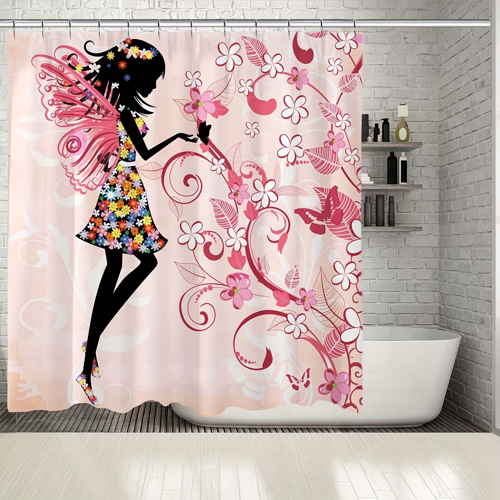 Floral Fairy Printed Shower Curtain Waterproof Shower - Temu Ireland