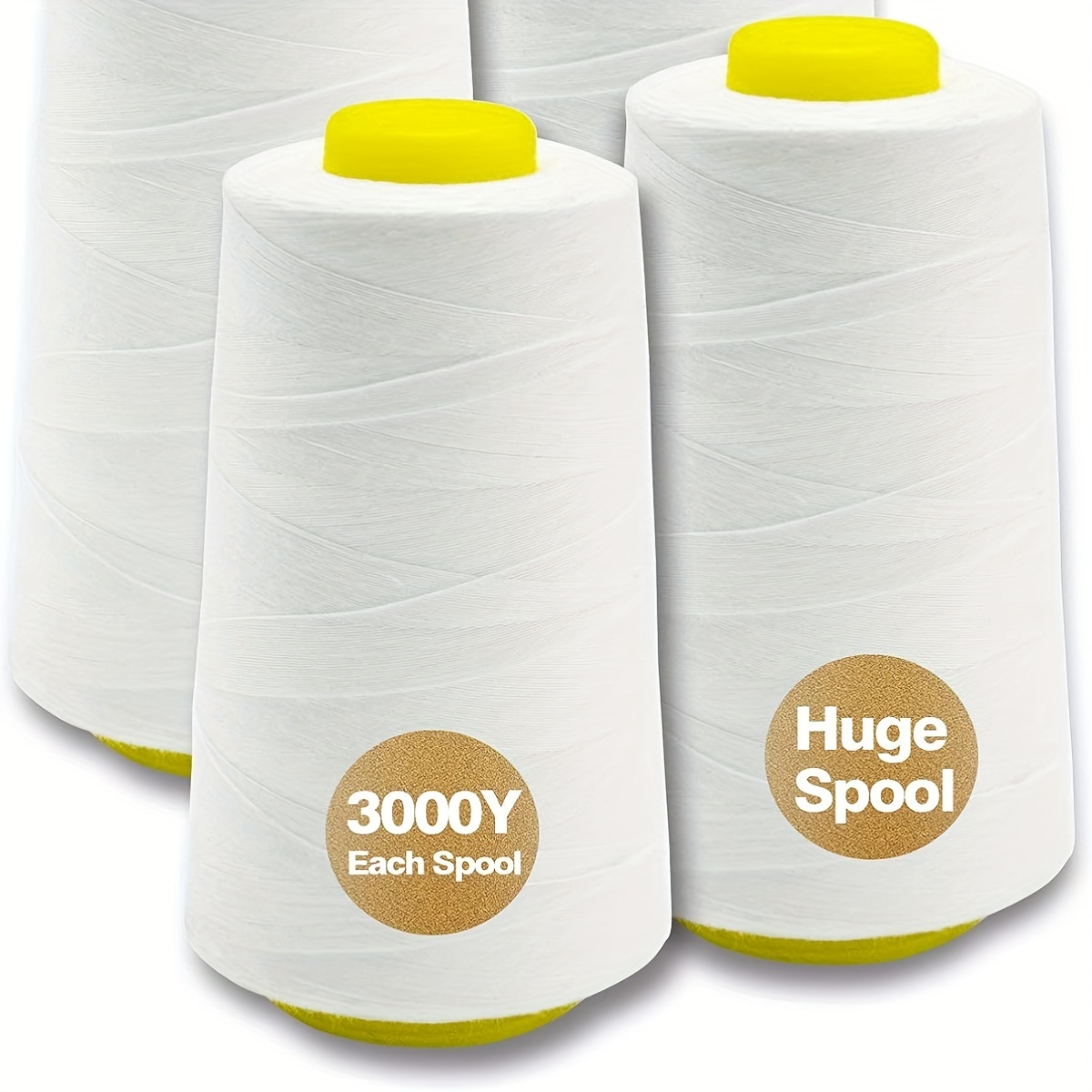 White Sewing Thread 100% Polyester 3000 meters/3280 Yards/Spool of Yarn,  4pcs(12000m/13120yds)/Pack, 40/2 All-Purpose Professional Threads for  Sewing