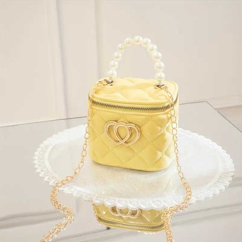 Mini Argyle Pattern Bucket Handbag, Cute Chain Crossbody Bag, Faux Pearl Handle  Coin Purse - Temu United Arab Emirates