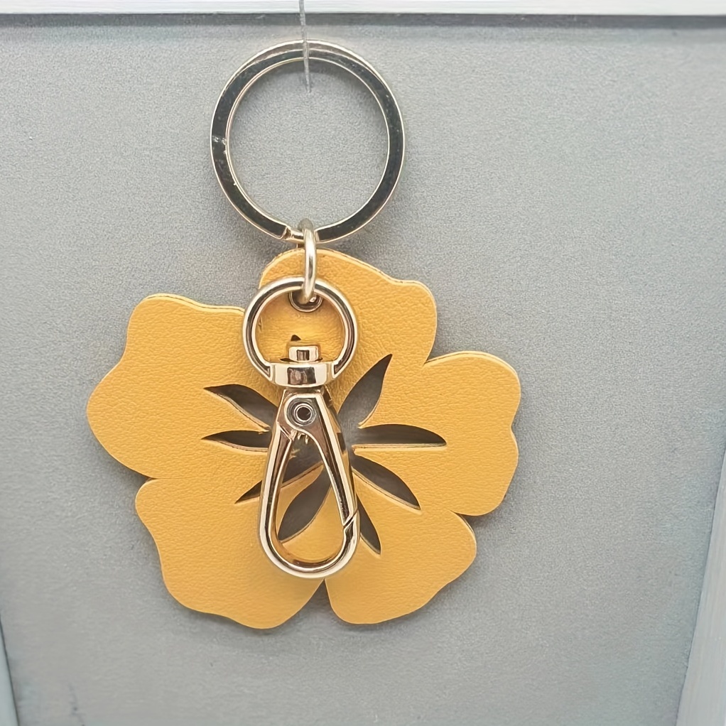 Women's Flower Bag Charm Genuine Leather Flower Keychain Car Key Fob Boho  Purse Accessories