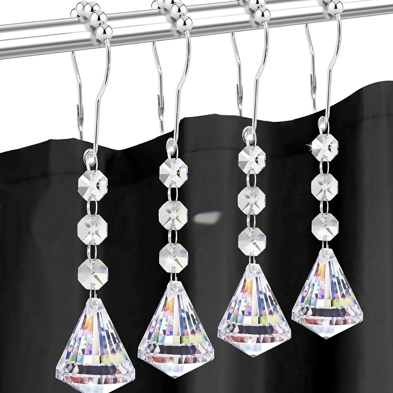 Shower Curtain Hook Crystal Drop Decorative Shower Curtain - Temu