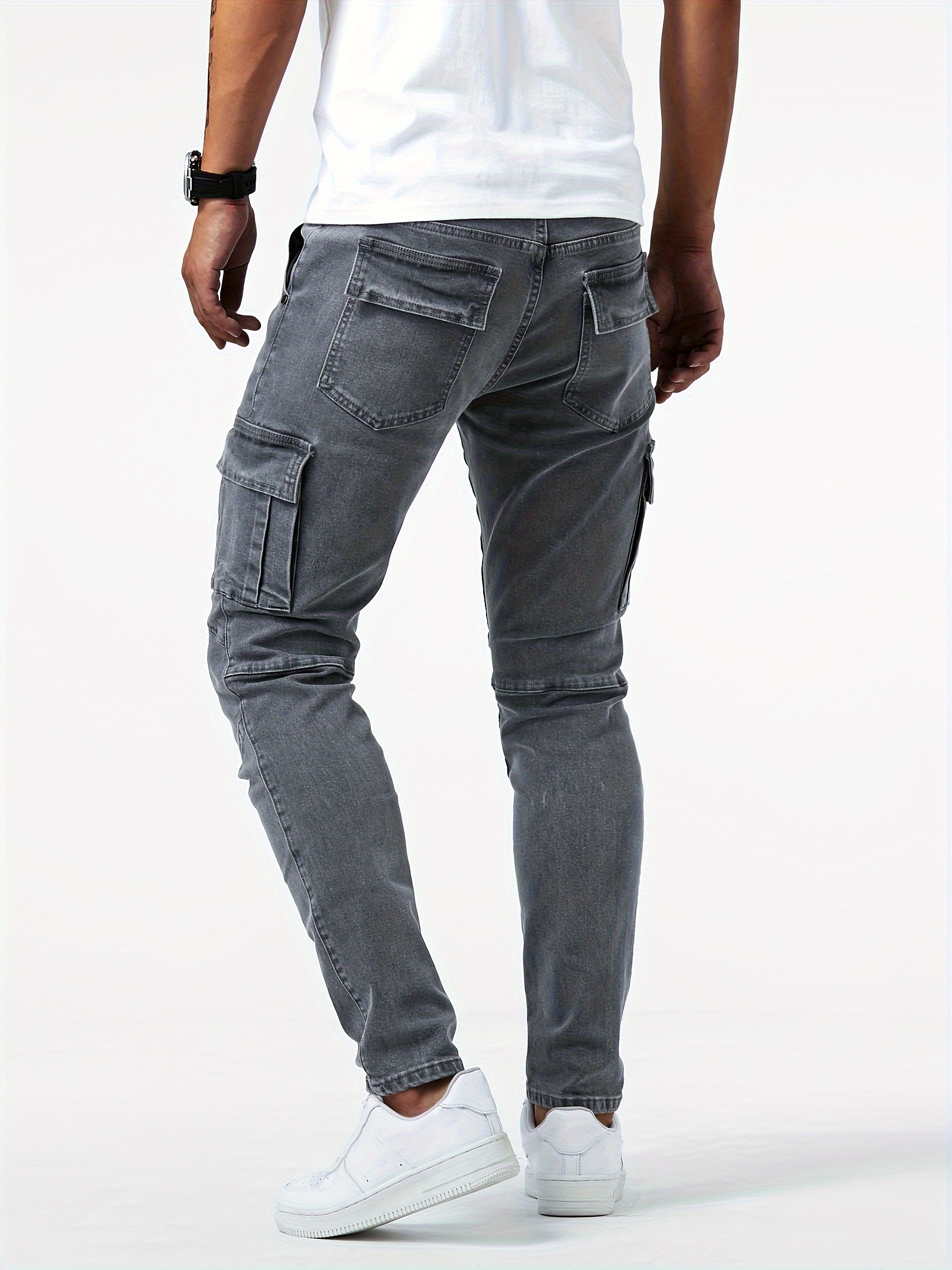 Buy Vaireet Men's Denim Blend Slim Fit Multi Pocket Grey Cargo