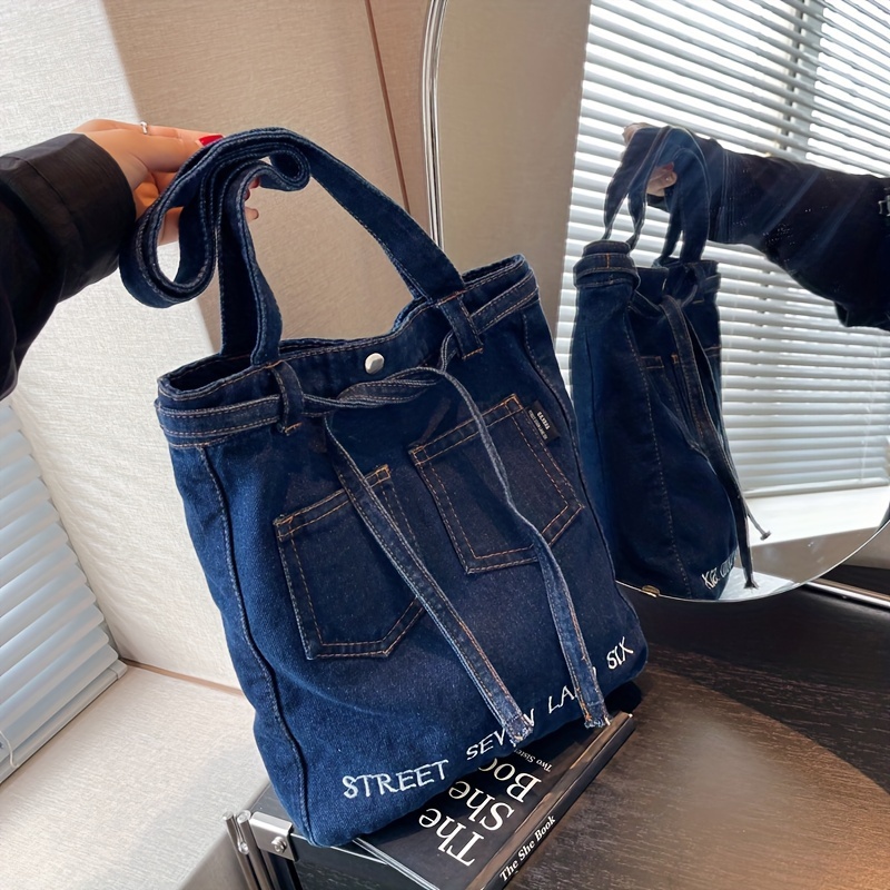 Denim Tote Bag For Women, Large Capacity Shoulder Bag, Y2k Sweet Cool  Handbag For Work School - Temu