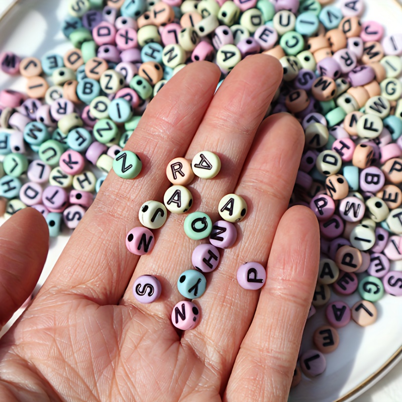 Pastel Round Letter Beads Acrylic Alphabet Beads with White