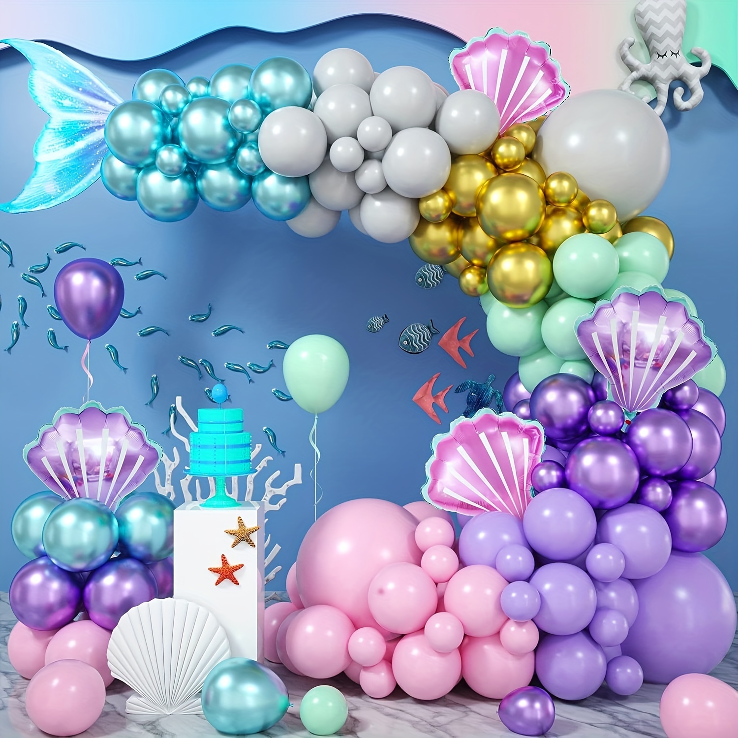 175 Pezzi, Kit Ghirlanda Di Palloncini, Kit Arco Ghirlanda Di Palloncini A  Tema Sirena, Sirena Pastello