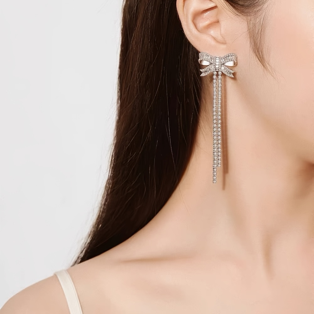 Bowknot Zircon Tassel Earrings For Women Girls Ladies Luxury Design 925  Silver - Temu Bulgaria