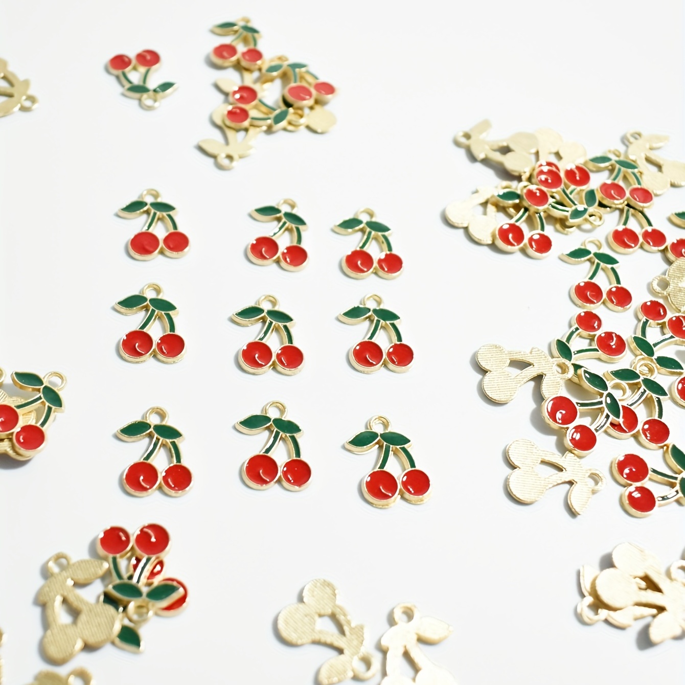 10pcs Pink Cherry Pendants for DIY Jewelry Making