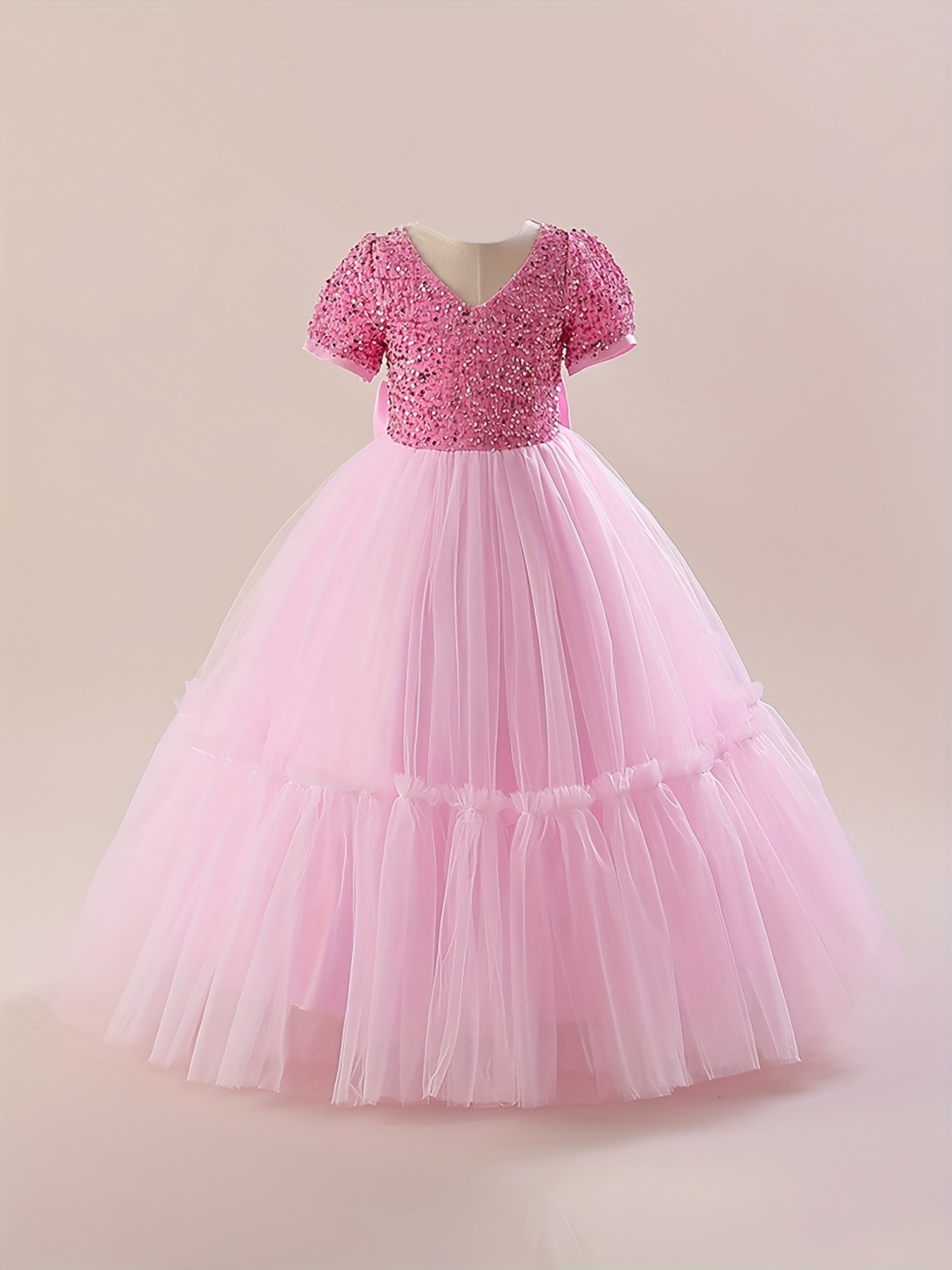 New Arrival Pink O Neck Children Princess Dress Sparkly Sequined
