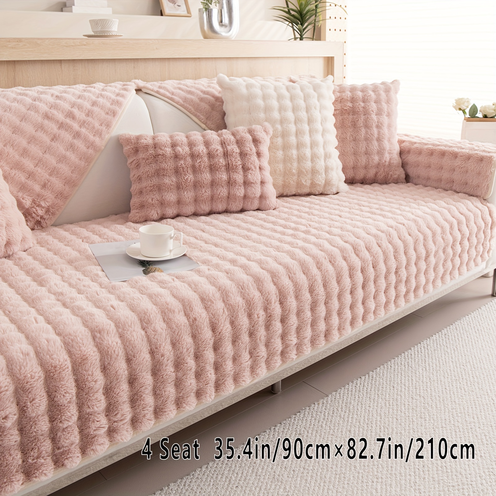 Thick Rabbit Plush Sofa Cushion, 2023 New Non-Slip Sofa Cover, Soft Faux  Throw Couch Cushion Covers Furniture Protector Mat ( Pink, 70*90cm ) 