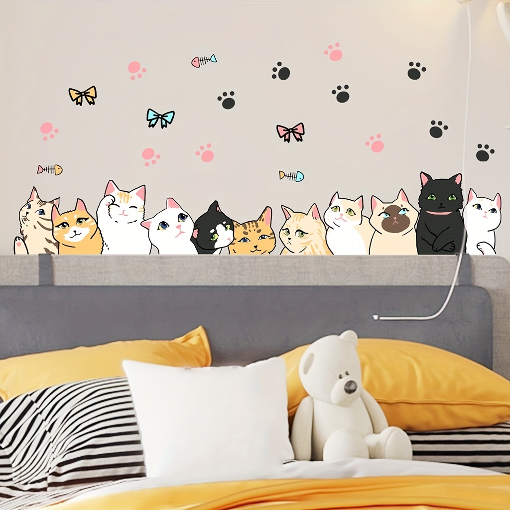 Super mignon chat Stickers muraux dessin animé Animal Stickers muraux  chambre salon TV mur porte décor peintures murales