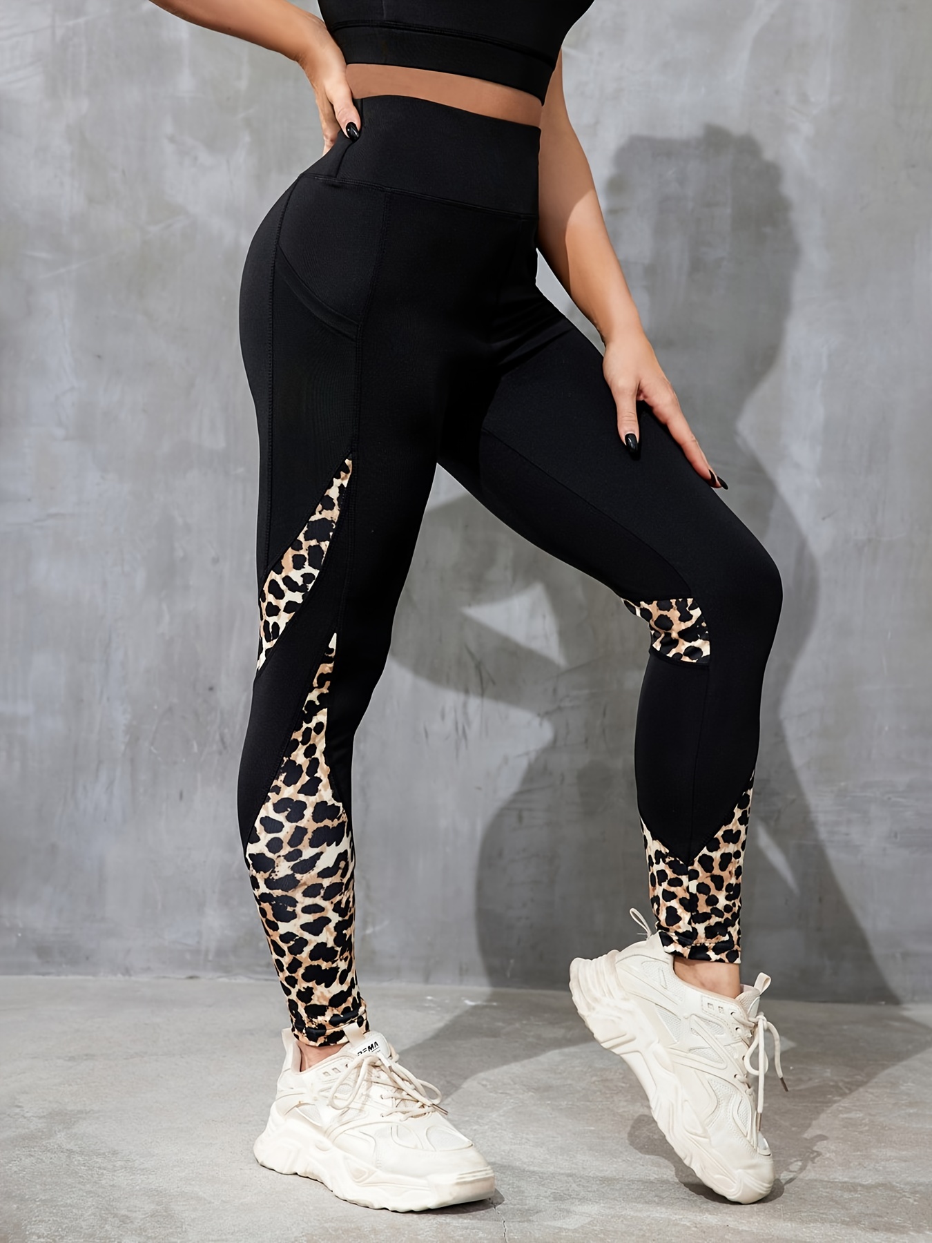 Gold Leopard Print High Waist Leopard Print Gym Leggings With