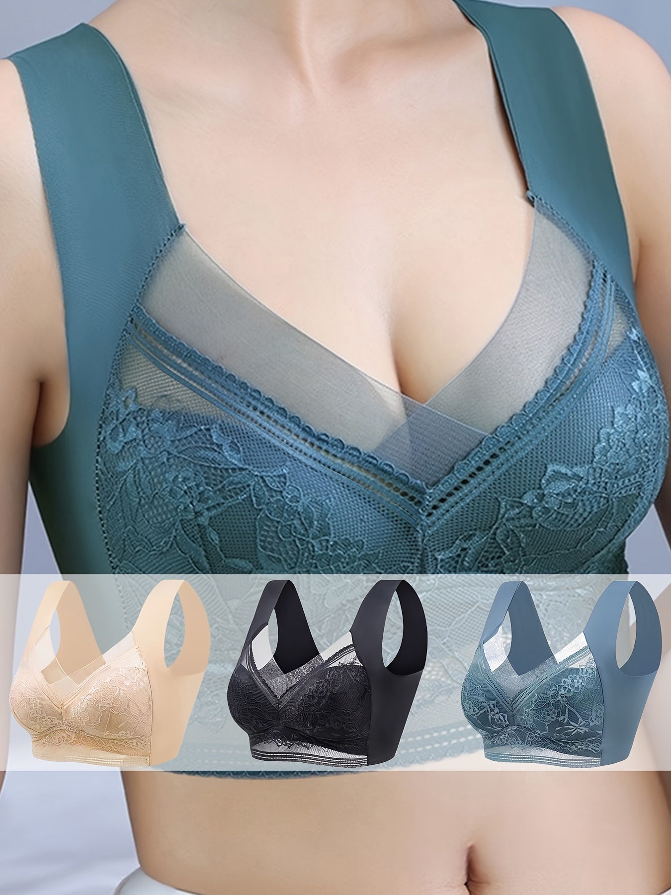 Floral Lace Stitching Wireless Bras Comfy Breathable Stretch - Temu Czech  Republic