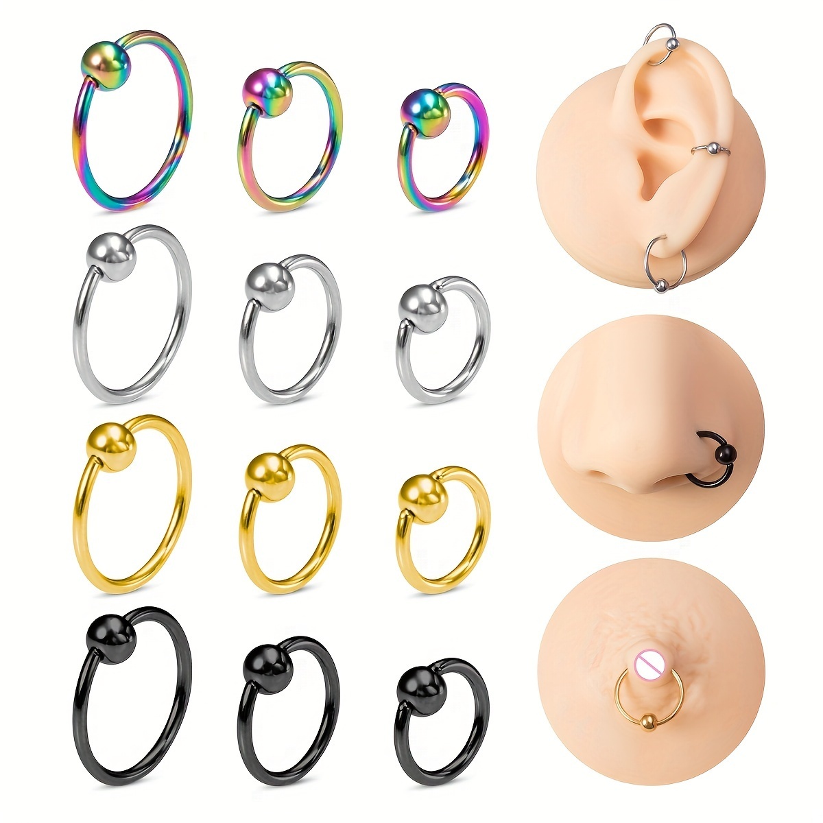 4pc/set Disposable Nose Ear Piercing Kit with 3 Nose Studs No Pain