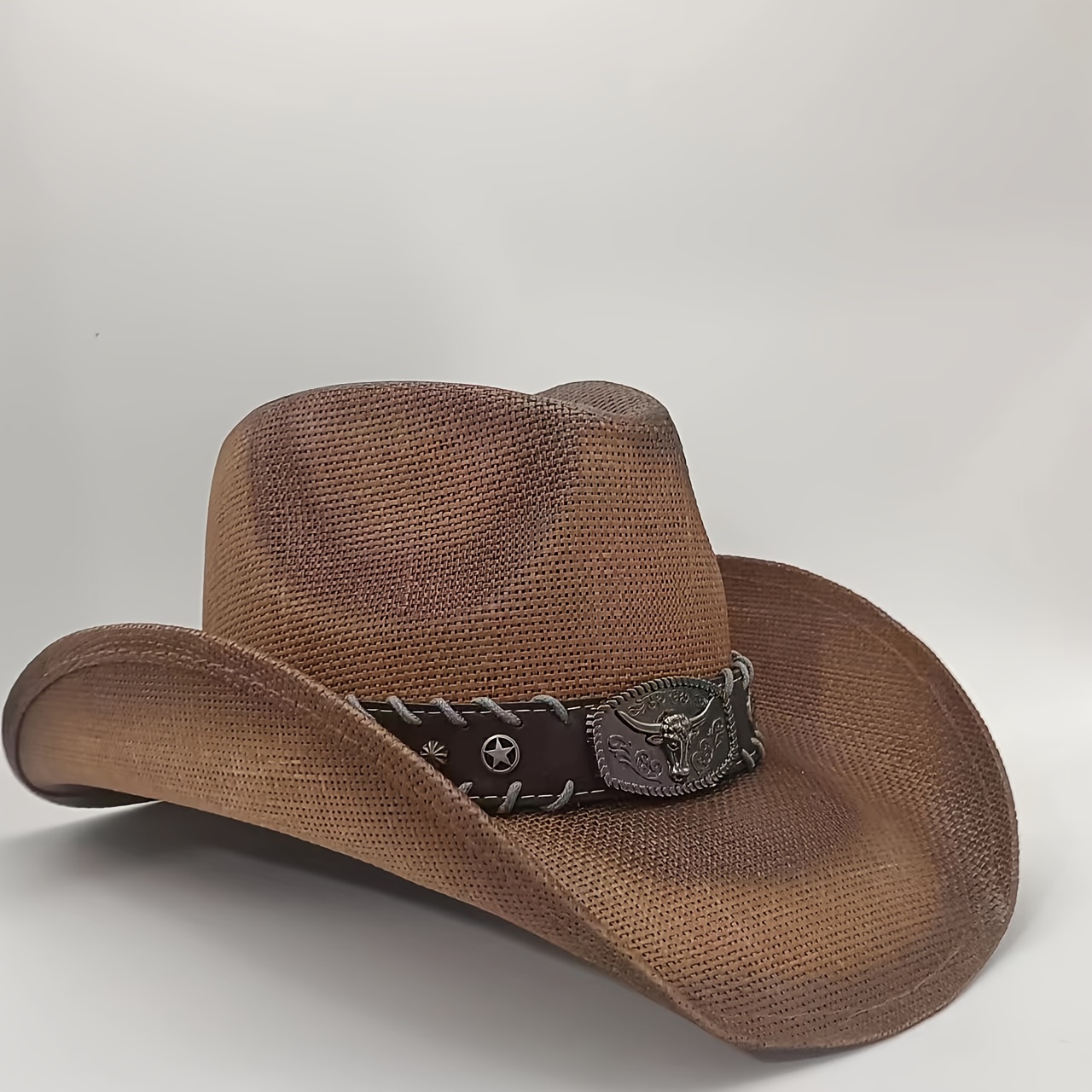 New Bull Head Cowboy Straw Hat Summer Outdoor Fishing - Temu