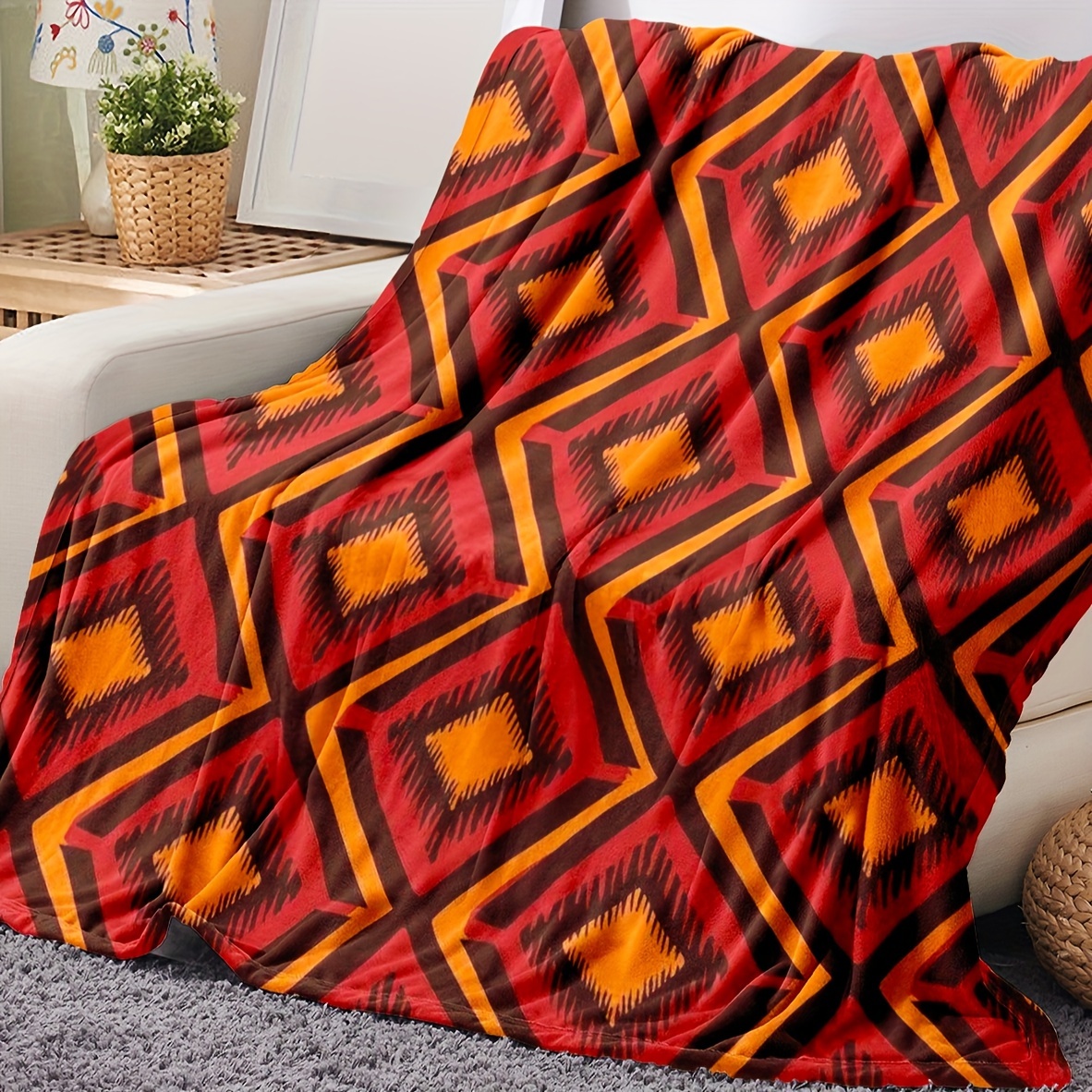 Fish Printed Flannel Throw Blanket Ethnic Style Classic - Temu