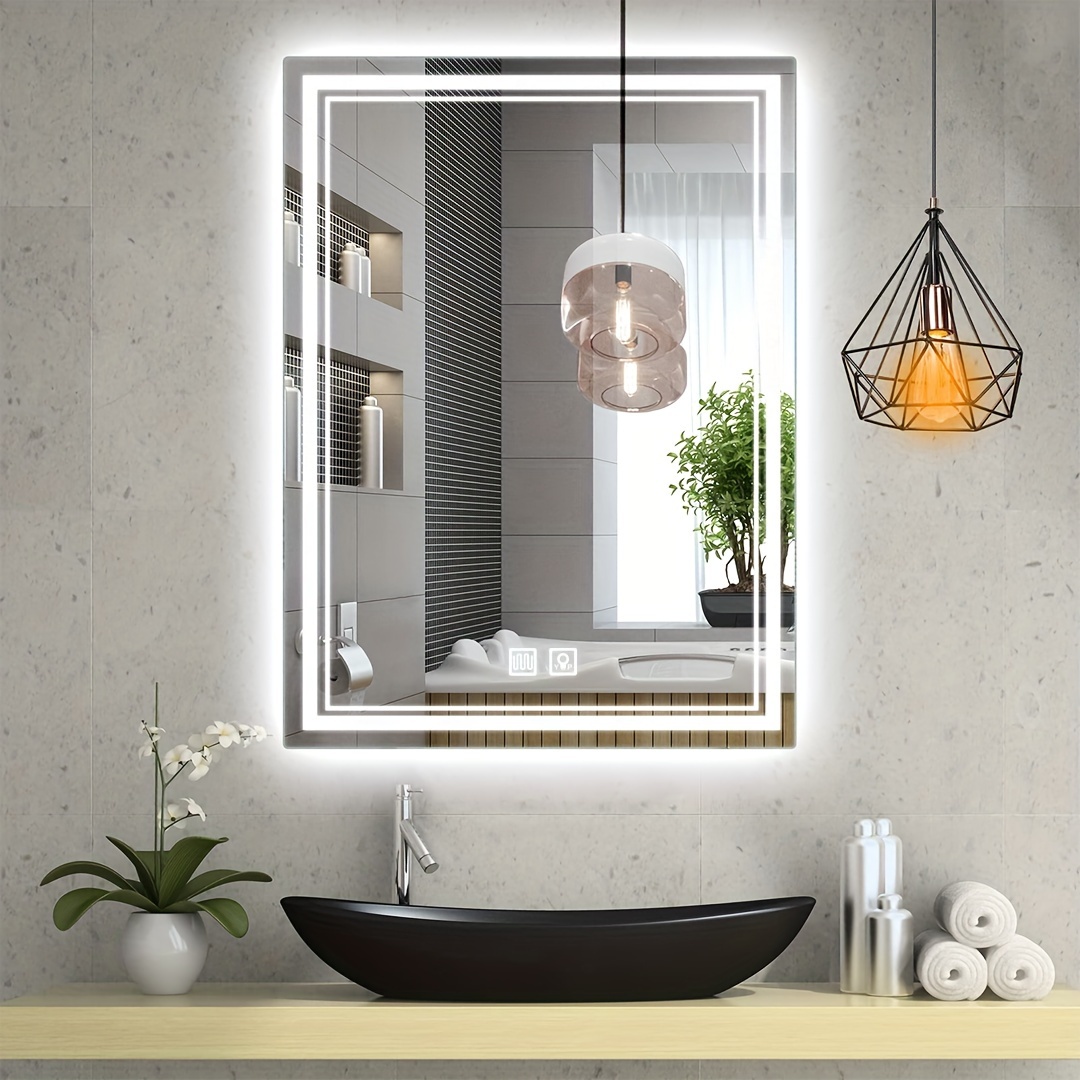 Espejo de baño redondo con marco LED negro de 32 pulgadas con luz, espejo  de tocador iluminado montado en la pared, interruptor táctil antivaho y