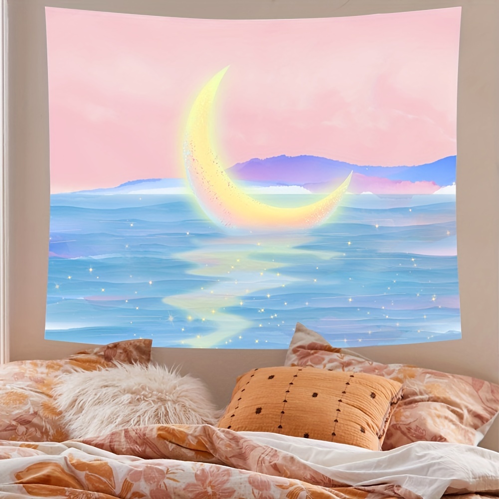 Moon Tapestry Wall Hanging Sea Waves Seaside Scenic Tapestries, Wall Decor  Aesthetic Room Decor Polyester Tapestry For Bedroom Living Room Home Decor,  No Installation Kit Temu