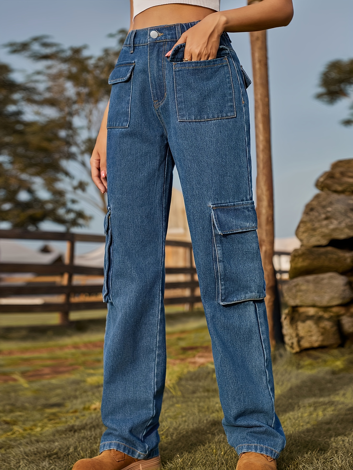 Girls Jeans Bootcut Ripped Elastic Waist Retro Style Denim Pants