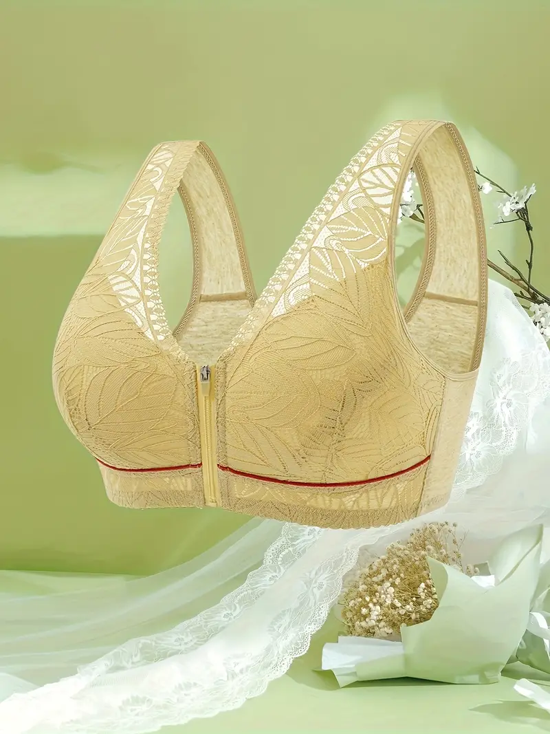 Plus Size Elegant Bra Women's Plus Leaf Jacquard Zipper - Temu Canada