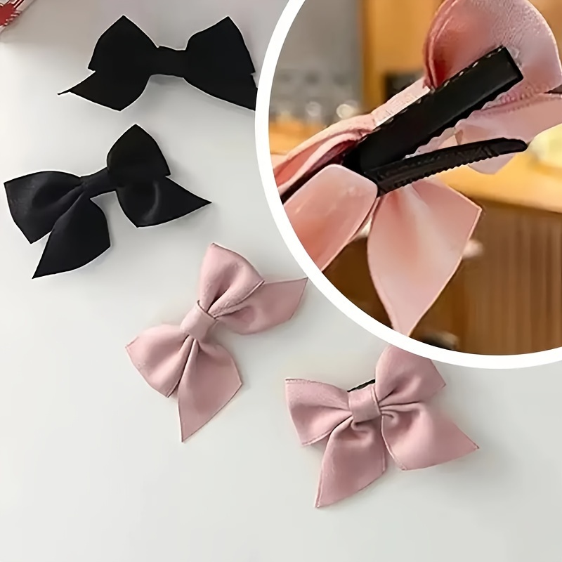 4pcs/set Elegant Ribbon Bow Decor Hair Clips, Bobby Pins, Hairpins Sweet Cute Bowknot Hair Accessories,Temu