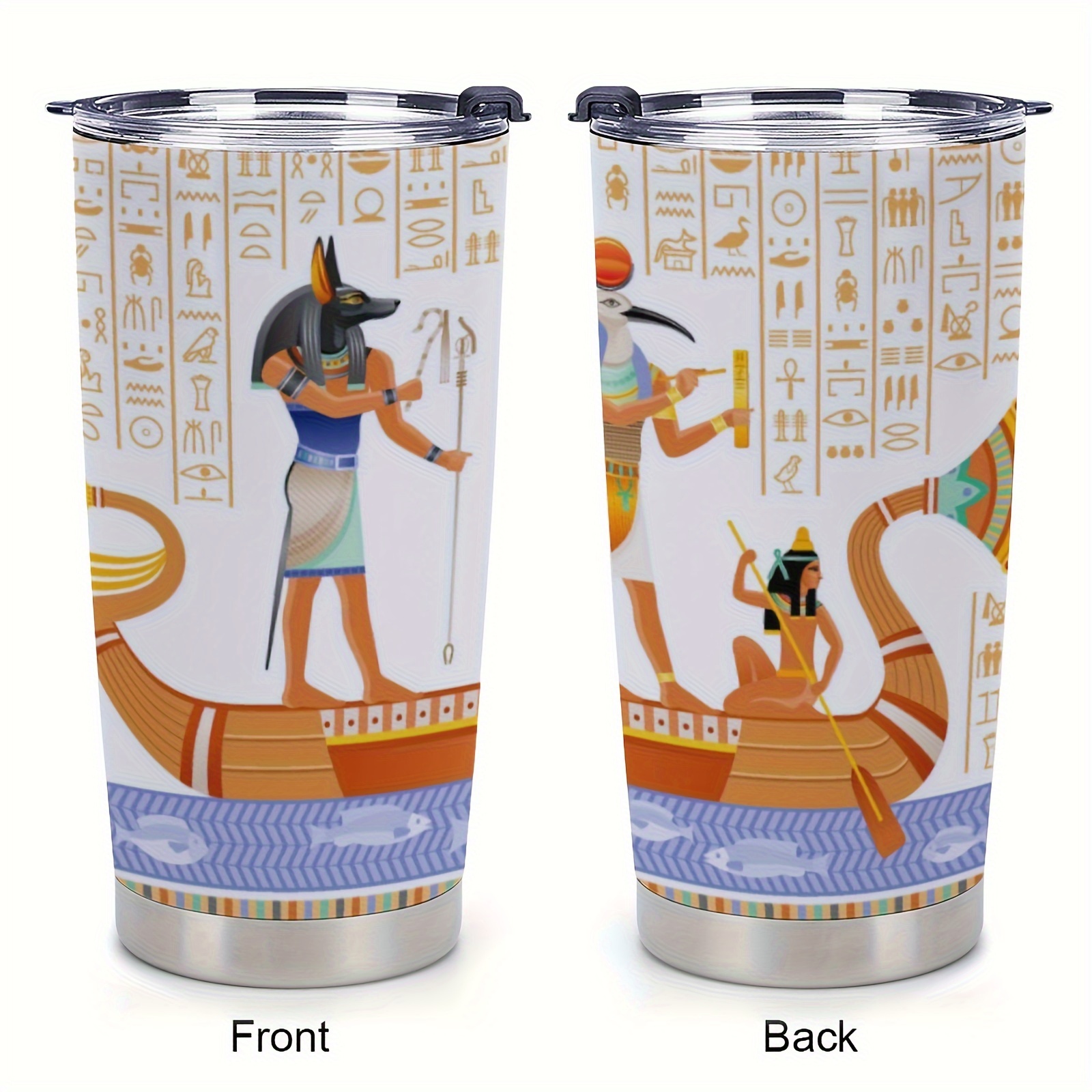 

1pc 20oz Stainless Steel Car Cup, Ancient Egyptian Mystical Elements Print Double-walled Vacuum Insulated Travel Coffee Cup Gifts For Friends