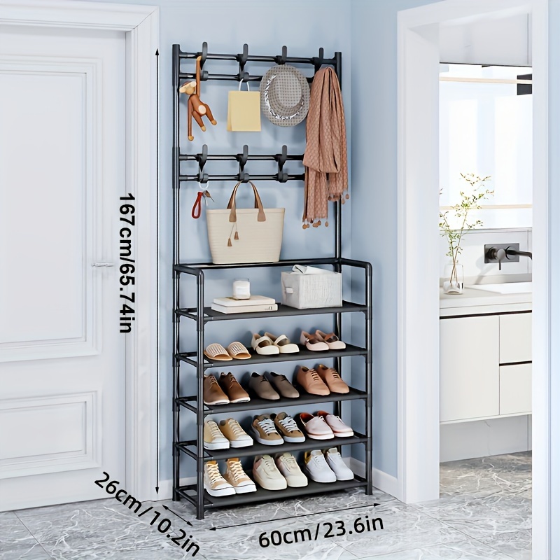 Multi layer Metal Shoe Rack With Detachable Hooks Versatile - Temu