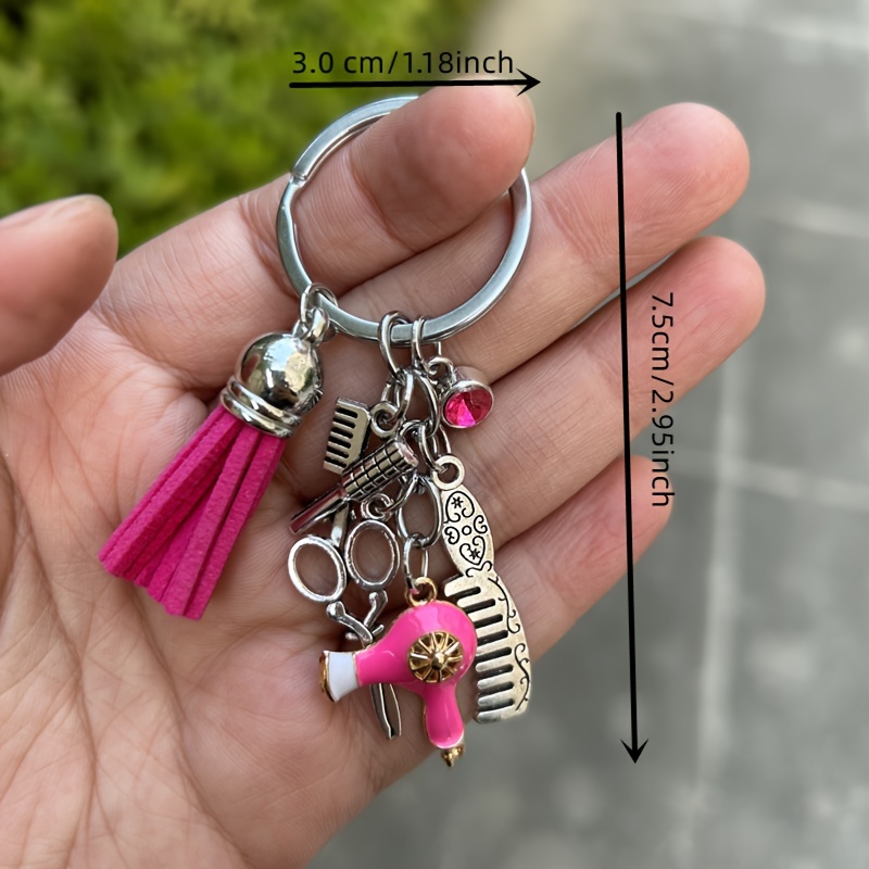 Cheap Fashion Hair Stylist Gift Tassel Keychain Mini Hair Dryer Scissors  Comb Decoration Key Ring Creative Keychain