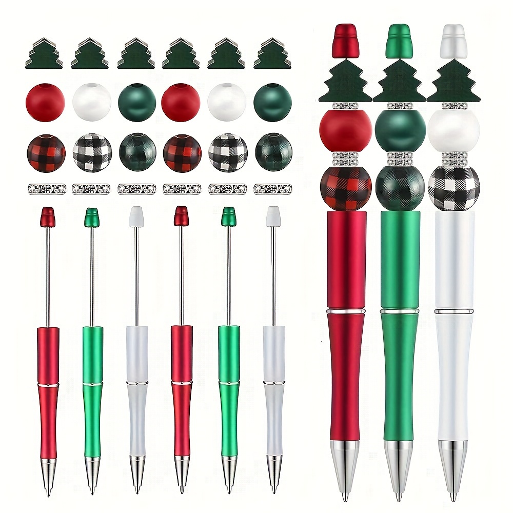 Christmas Beadable Pens Bulk Red Green White Plastic Bead - Temu