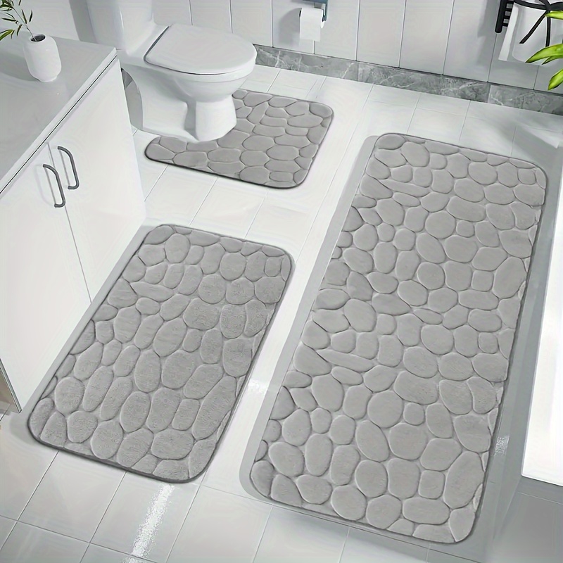 Pebble Bathroom Rug 3d Pebble Foot Mat Velvet Memory - Temu