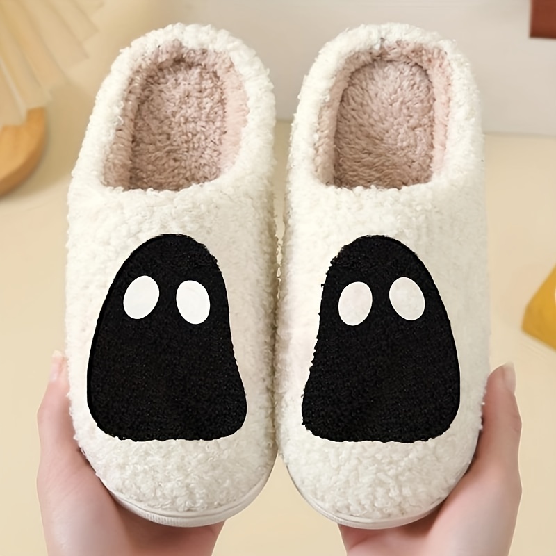 halloween skull ghost pattern plush slippers closed toe soft details 2