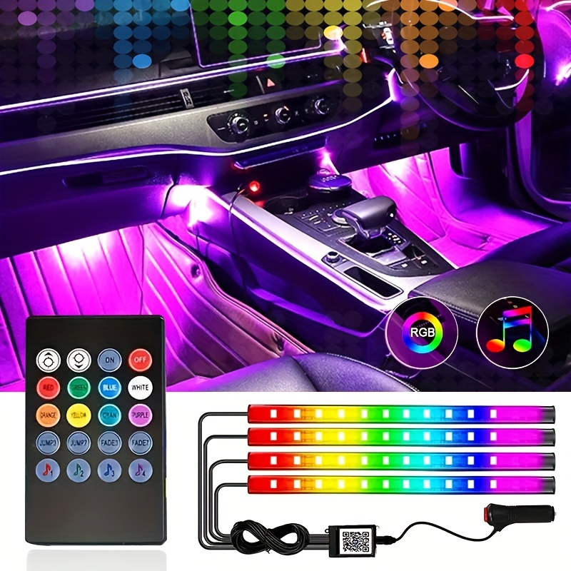 Tira de luces LED para coche, luces interiores del coche, kit de  iluminación LED ambiental con RGB de 16 millones de colores de fibra óptica  y ritmo