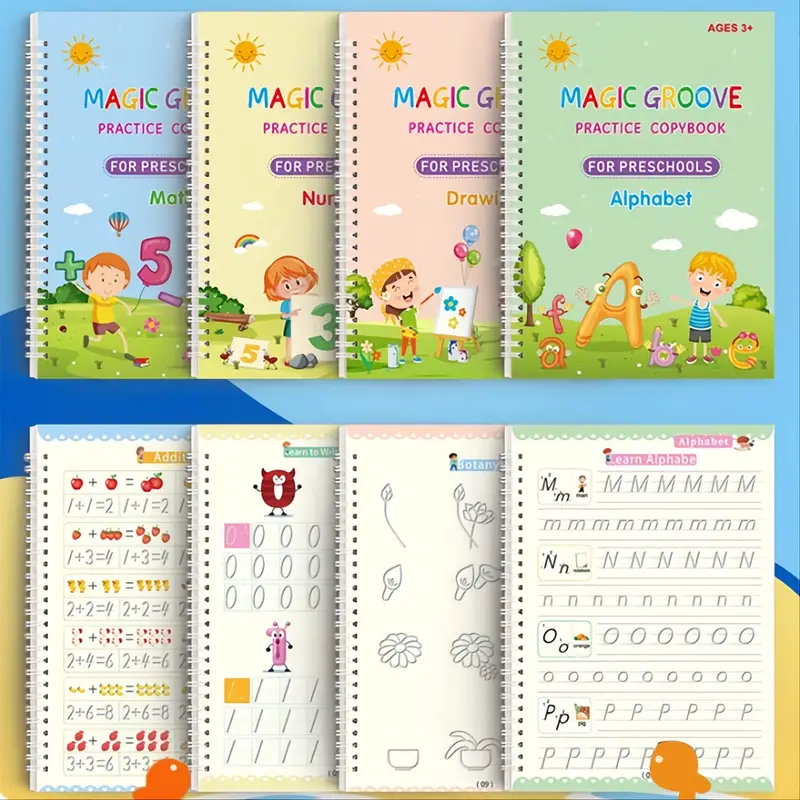 4 Book Children Copybook Kids Writing Sticker Practice Book Magic Word Book  Early Education Workbook For Children,Gift For Children