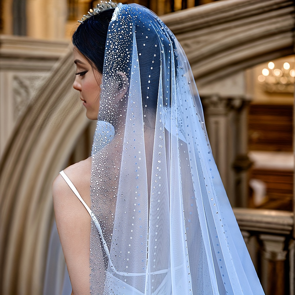 1pc Women Faux Pearl Decor Romantic Bridal Veil For Wedding