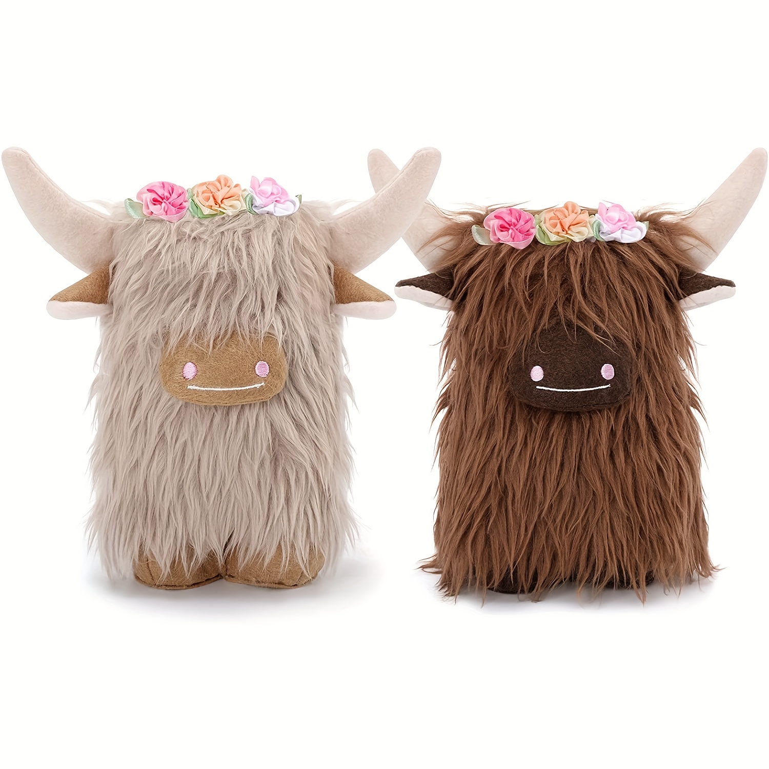 Highland Cow Stuffed Animals Cute Highland Cow Gnomes with Flowers, Size: One Size