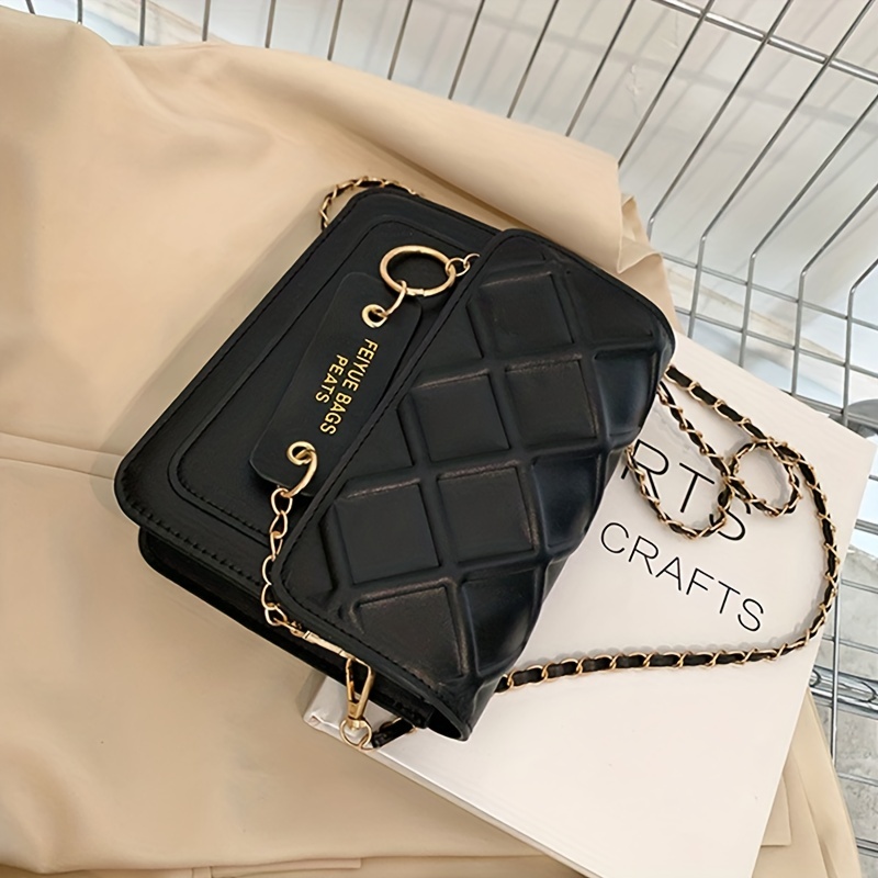Argyle Embosses Crossbody Bag, Trendy Chain Shoulder Bag, Women's