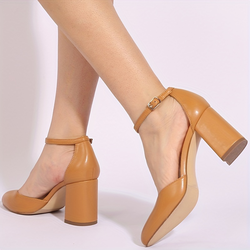 Women s Block Heeled Shoes Comfy Closed Toe Buckle Strap Heels Women s Solid Color Pumps