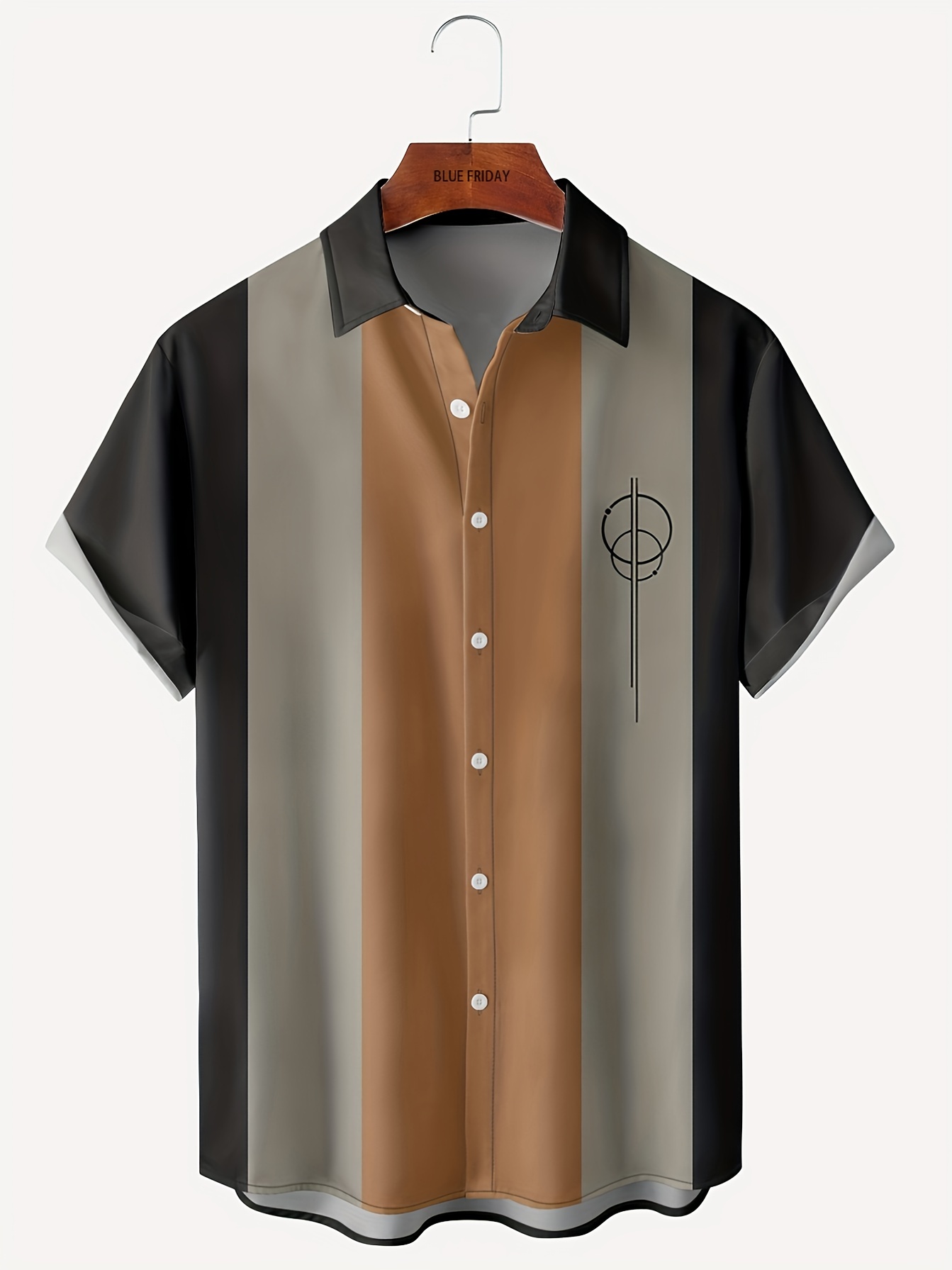 Men's Geometric Print Vintage Bowling Aloha Shirt - Trendy Aloha