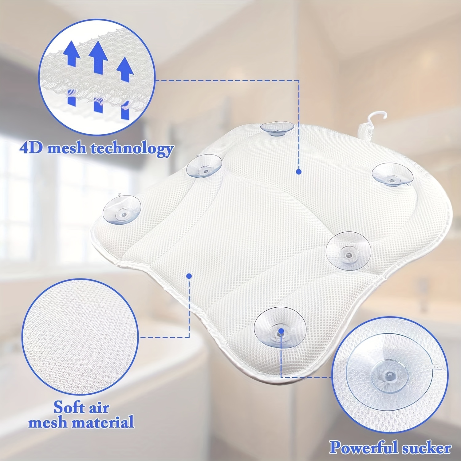 Samplife Bath Pillow Spa Bathtub Pillows Tub Cushion Head, Neck, Shoulder and Back Support Rest with 6 Nonslip Strong Suction Cups Home Bathing Relaxation 4D