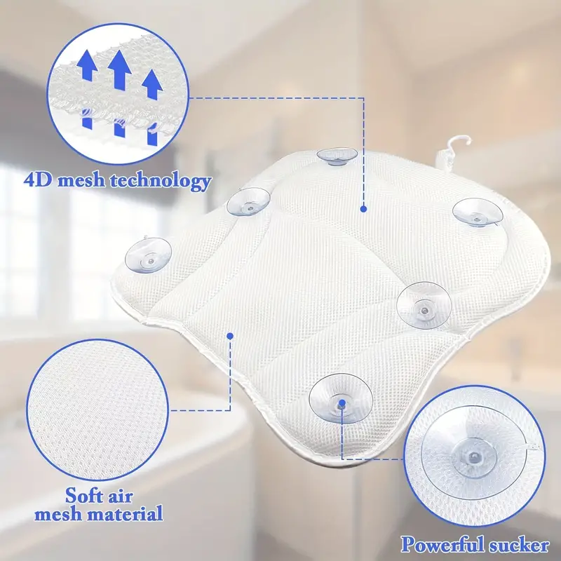 Non slip Bath Pillow For Head Neck And Back Support 4d Air - Temu