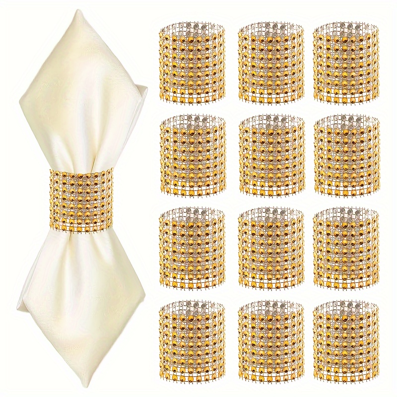 

50pcs, Golden Napkin Rings, Plastic Elegant Rhinestone Solid Color Napkin Buckle, Cast Iron Polished Metal Rings, Christmas Decoration, Dining Table Decor