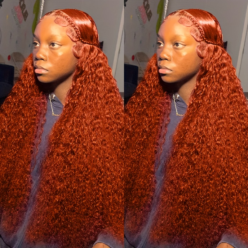 180% Density 13x4 Lace Front Human Hair Wig Ginger Orange - Temu