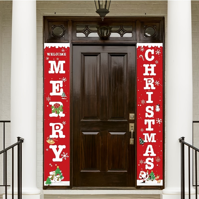 2pcs Merry Christmas Front Porch Signs Set - Christmas Decorated Banners
